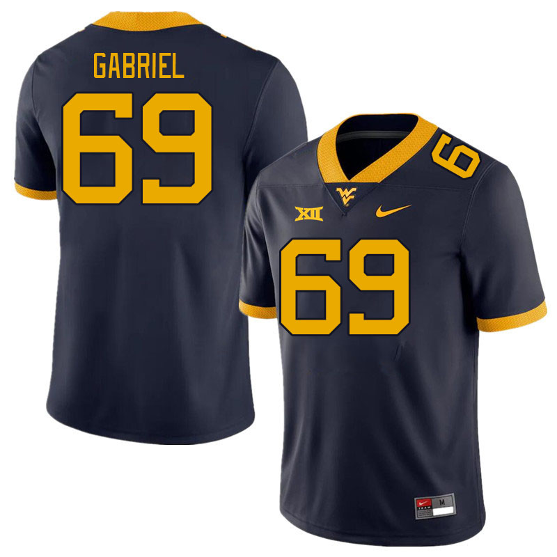 Men #69 Nate Gabriel West Virginia Mountaineers College Football Jerseys Stitched Sale-Navy